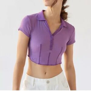 Urban Outfitters BDG Wells Cropped Polo Style Shirt‎ in Purple Size Small NWT